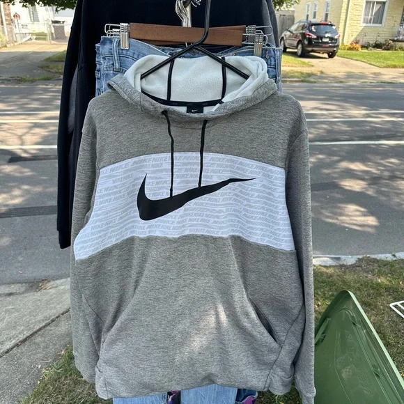 Nike Dri-FIT Hoodie XL | Gray White Swoosh | Soft Fleece Pullover - Picture 4 of 6
